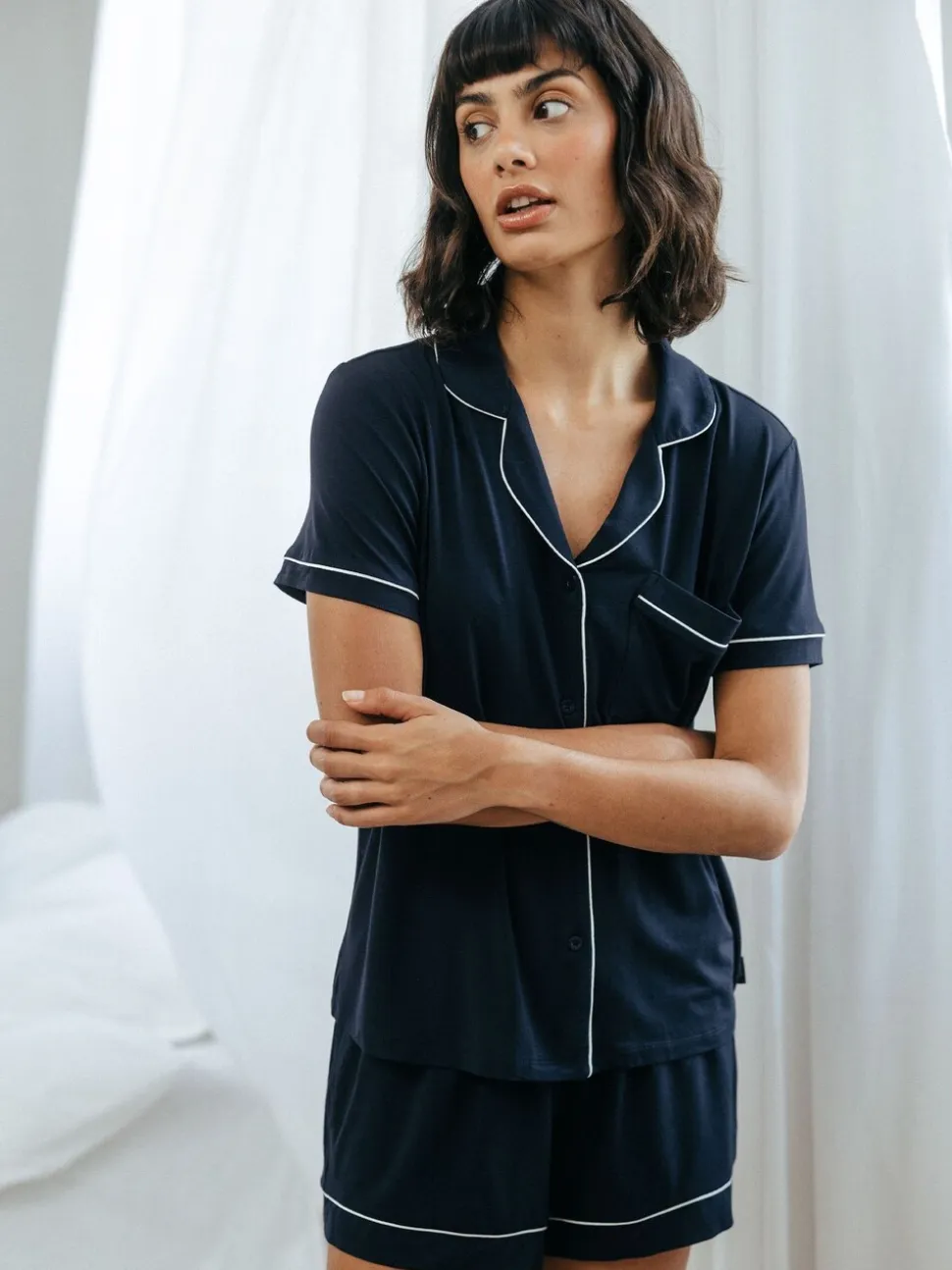 Bleu - Chelsea Peers TENCEL™ Modal Pyjama court boutonné