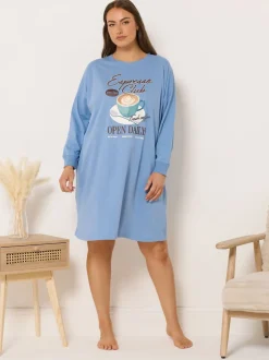 Bleu - Chemise de nuit Yours Curve à manches longues