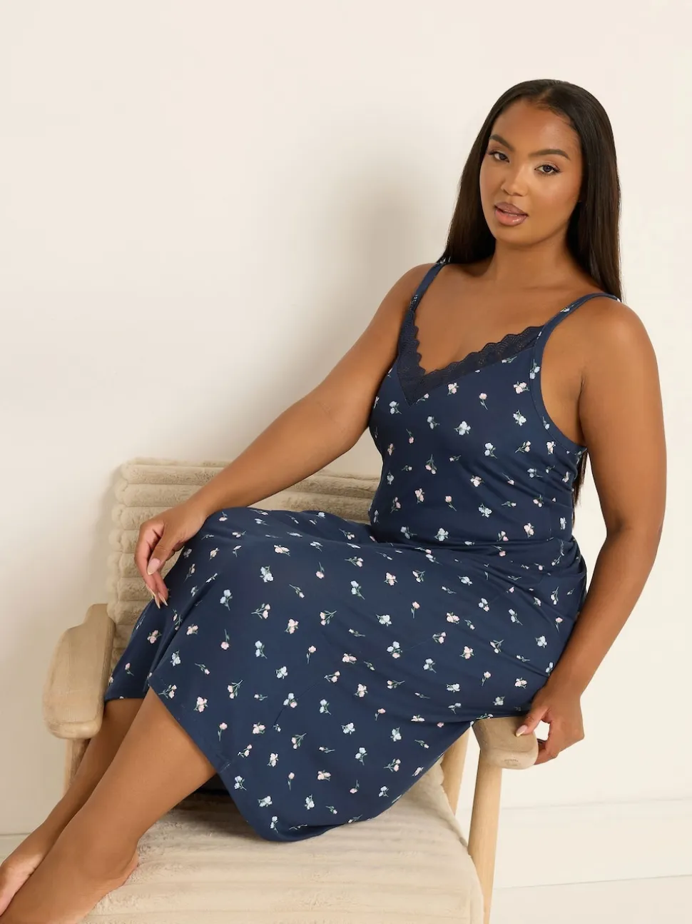 Bleu - Chemise Yours Curve Soft Touch Midaxi