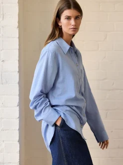 Bleu - 100Chemises décontractées en coton à boutons Manches longues Chemises décontractées