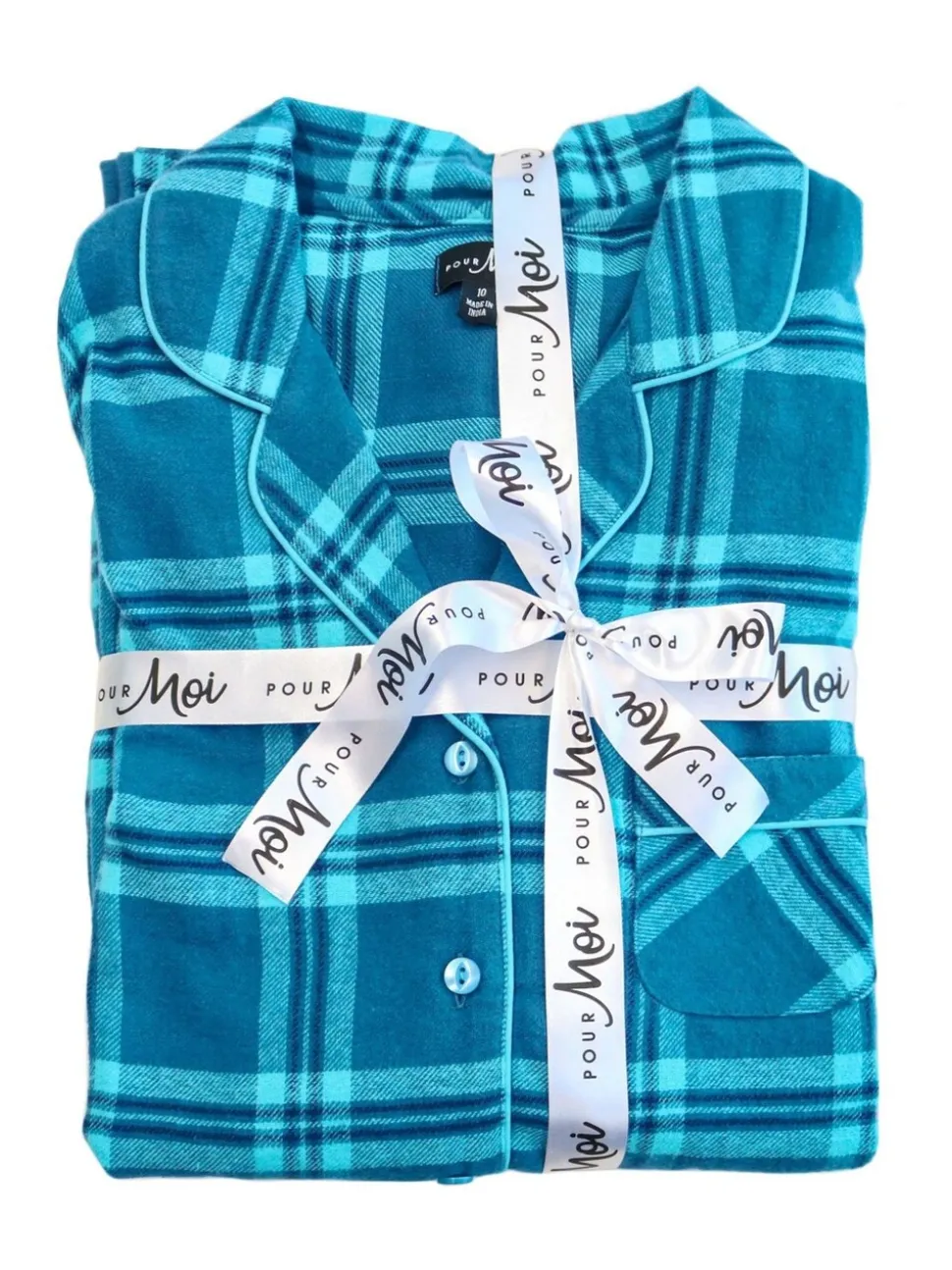 Bleu - Coffret cadeau Pour Moi pyjama en coton brossé à carreaux confortables