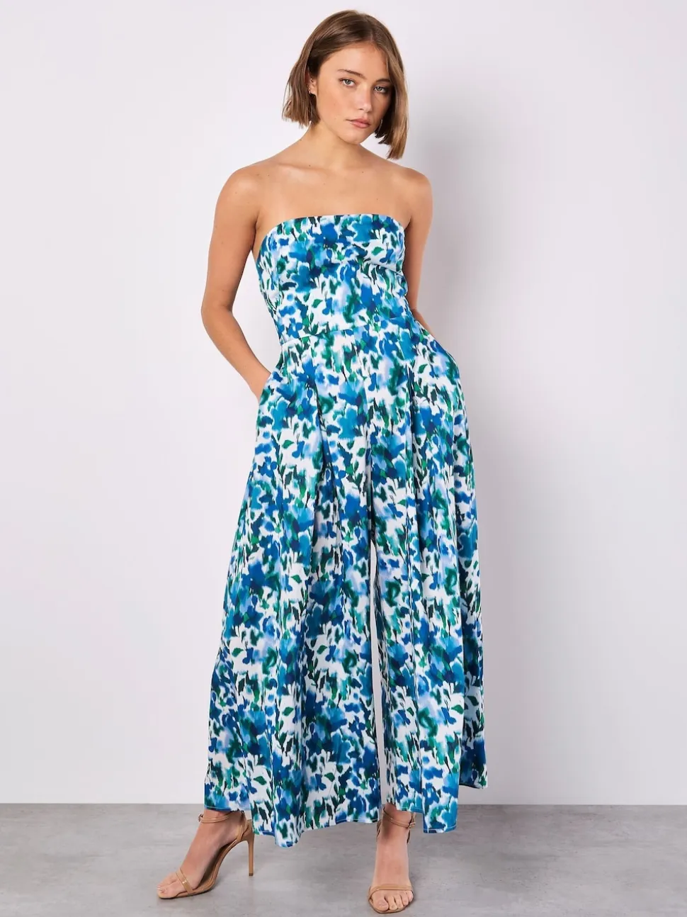 Bleu - Combinaison Apricot Ikat Floral Imprimé Bardot 100% coton