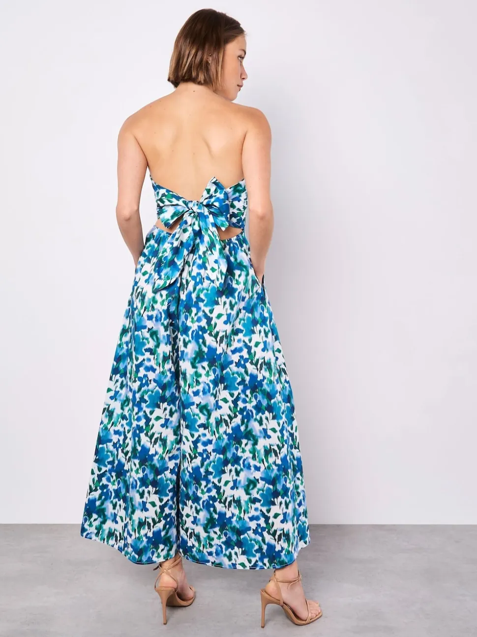 Bleu - Combinaison Apricot Ikat Floral Imprimé Bardot 100% coton