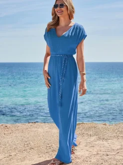 Bleu - Combinaison Sosandar Ceinturé à glands
