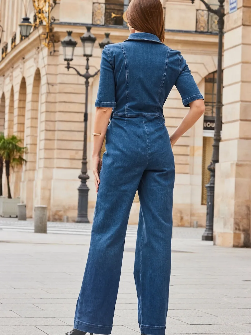 Bleu - Combinaison Sosandar coupe large zippée sur le devant