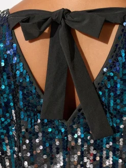 Bleu - Haut Yours Curve London multi-nœuds à sequins Ombre
