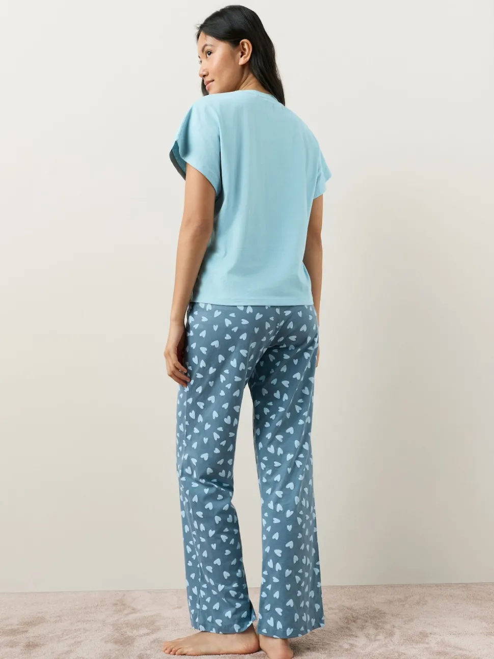 Bleu à imprimé cœur - Pyjama à manches courtes
