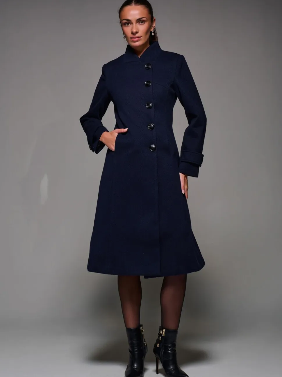 Bleu - Jolie Moi Manteau évasé asymétrique à boutons