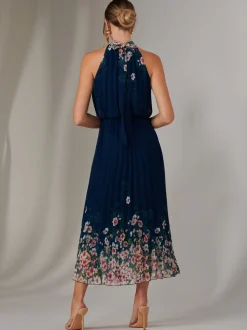 Bleu - Jolie Moi Plissé Halterneck Robe longue