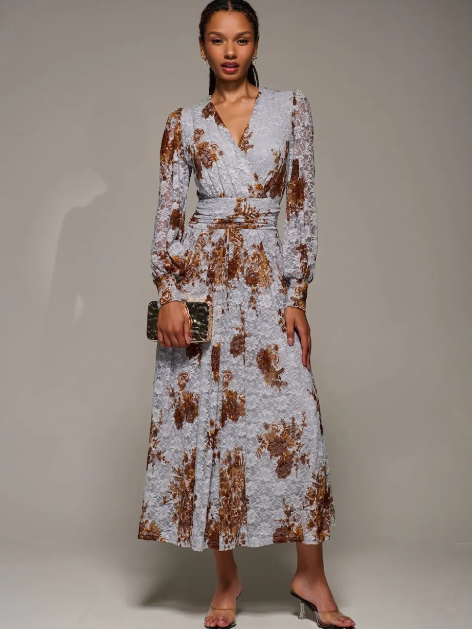 Bleu - Jolie Moi Robe Midaxi en dentelle imprimée à manches longues