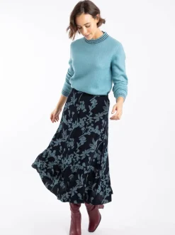 Bleu - Jupe mi-longue imprimée Weird Fish Minnerve à plusieurs niveaux