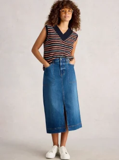 Bleu - Jupe mi-longue White Stuff Tia en Denim