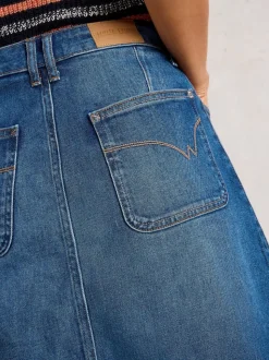 Bleu - Jupe mi-longue White Stuff Tia en Denim
