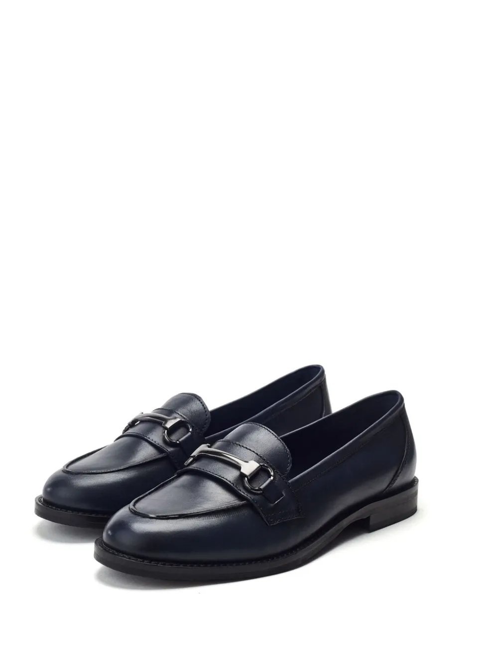 Bleu - Moda in Pelle Mocassins Elarra plats avec bordure snaffle
