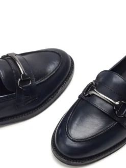 Bleu - Moda in Pelle Mocassins Elarra plats avec bordure snaffle