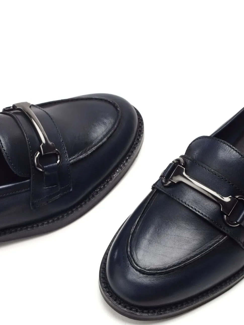 Bleu - Moda in Pelle Mocassins Elarra plats avec bordure snaffle