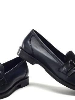 Bleu - Moda in Pelle Mocassins Elarra plats avec bordure snaffle