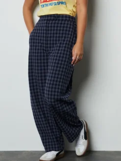 Bleu - Pantalon coupe ballon vichy