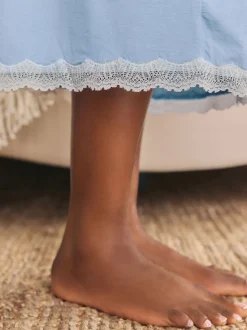 Bleu - Peignoir Laura Ashley en modal bordé de dentelle