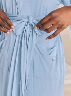 Bleu - Peignoir Laura Ashley en modal bordé de dentelle