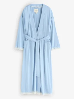 Bleu - Peignoir Laura Ashley en modal bordé de dentelle