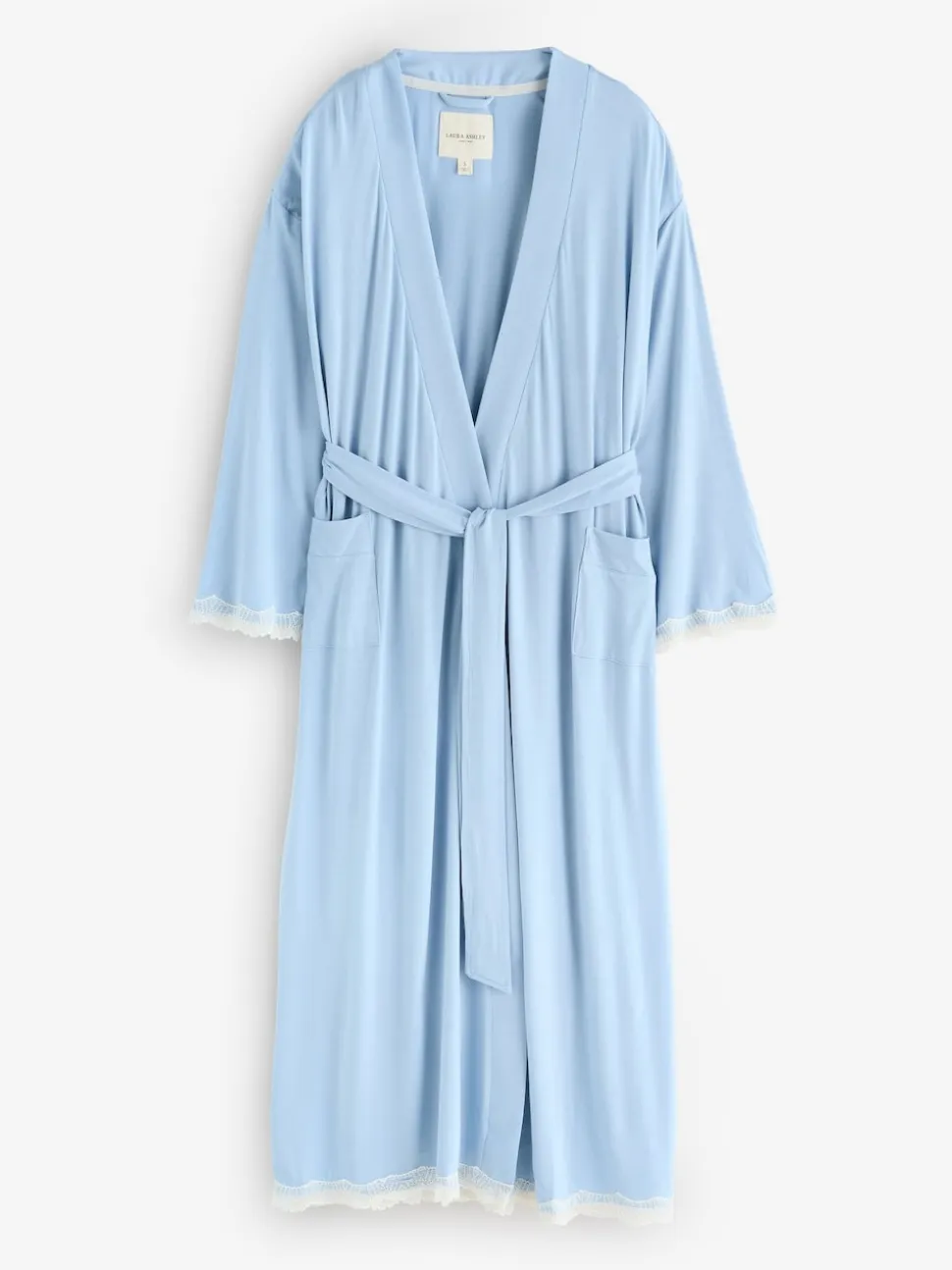 Bleu - Peignoir Laura Ashley en modal bordé de dentelle