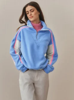 Bleu - Polaire à demi-zippée avec panneaux color block