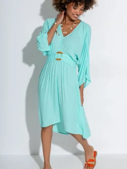 Bleu - Pour Moi Effet froissé O Ring Mi-long Beach Kaftan