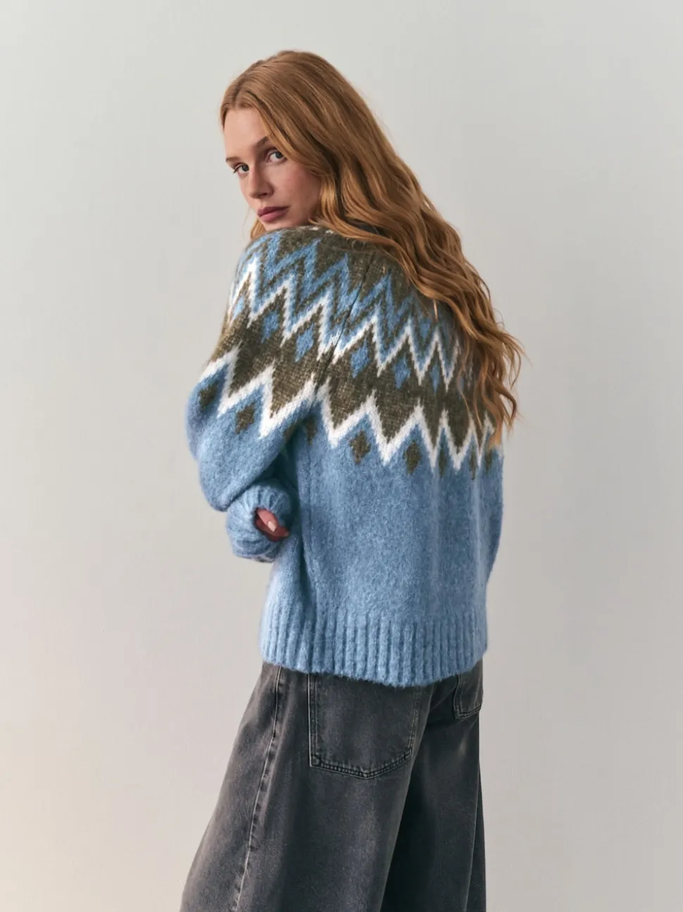 Bleu - Pulls zippé en maille à carreaux Two Ordinary avec Motif Fair Isle