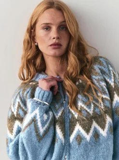 Bleu - Pulls zippé en maille à carreaux Two Ordinary avec Motif Fair Isle