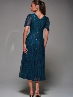 Bleu - Robe Midaxi Jolie Moi à manches ange à Sequins