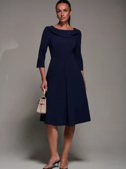 Bleu - Robe mi-longue Jolie Moi boutonnée à col pliable