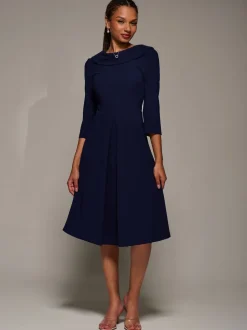 Bleu - Robe mi-longue Jolie Moi coupe évasée et évasée à col roulé