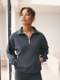 Bleu - soi-même. Sweat-shirt en modal à demi-zippé
