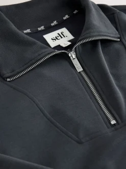 Bleu - soi-même. Sweat-shirt en modal à demi-zippé