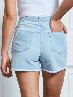 Bleu - Sosandar Shorts en Jean à bords bruts