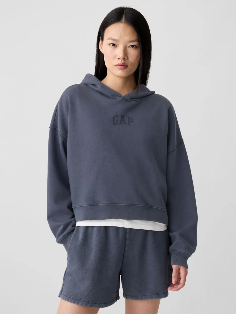 Bleu - Sweat à capuche Gap décontracté raccourci à mini logo
