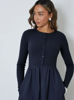 Bleu - Threadbare Robe boutonnée 21 jersey en popeline mélangée