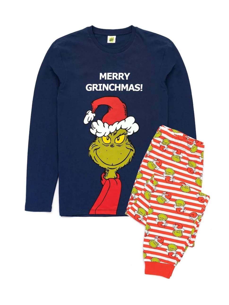 Bleu - Vanilla Underground 100% Cotton The Grinch Unisexe Merry Grinchmas Noël Slogan Manches longues Long Leg Pyjamas Set