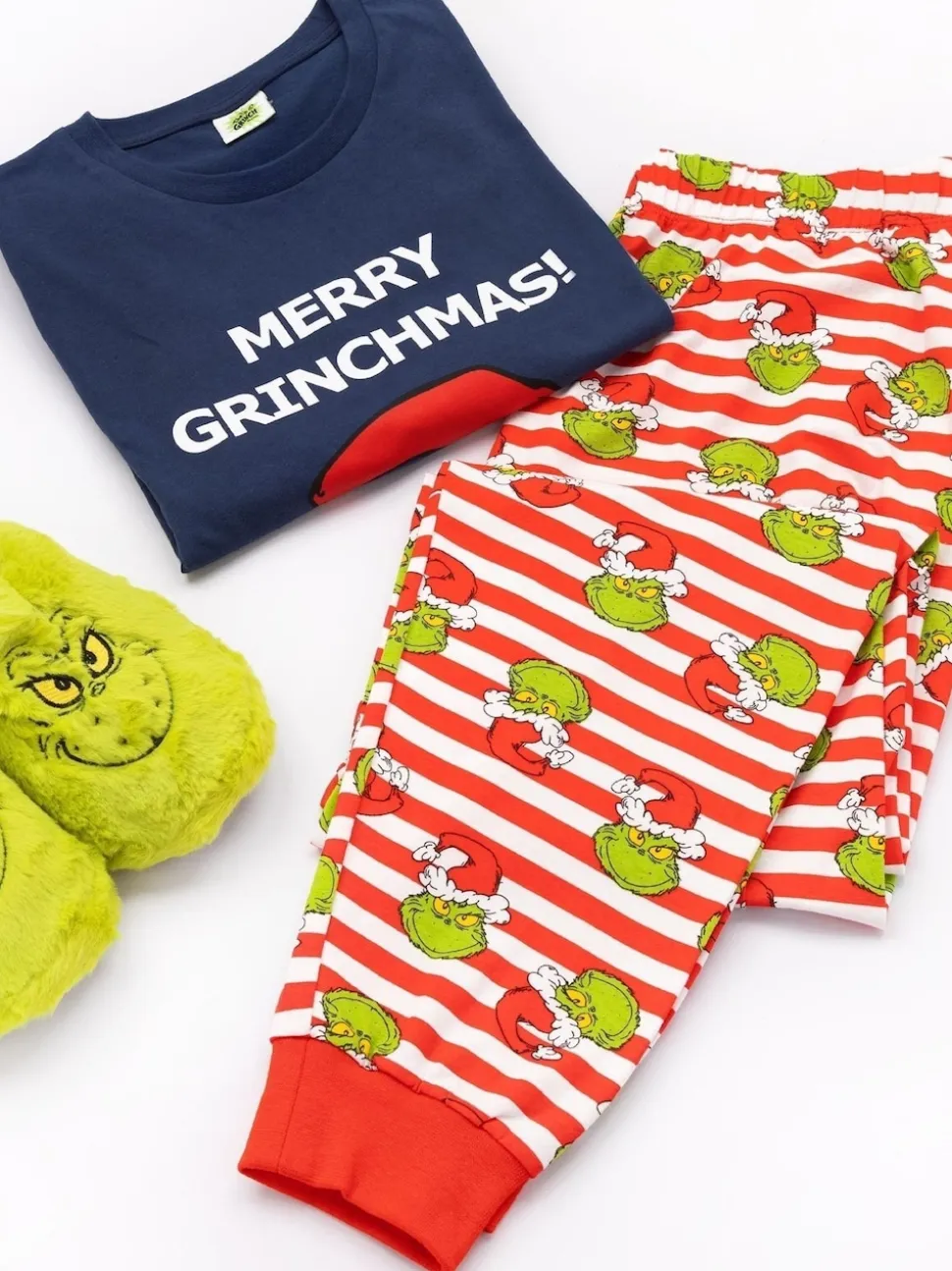 Bleu - Vanilla Underground 100% Cotton The Grinch Unisexe Merry Grinchmas Noël Slogan Manches longues Long Leg Pyjamas Set