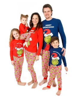 Bleu - Vanilla Underground 100% Cotton The Grinch Unisexe Merry Grinchmas Noël Slogan Manches longues Long Leg Pyjamas Set