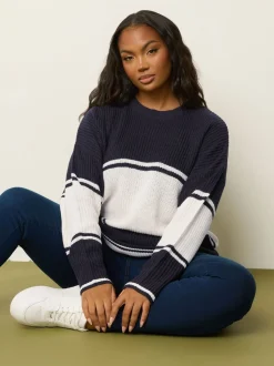 Bleu - Yours Curve Epaule tombante Rayure Pull