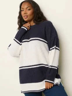 Bleu - Yours Curve Epaule tombante Rayure Pull