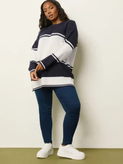 Bleu - Yours Curve Epaule tombante Rayure Pull