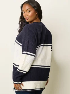 Bleu - Yours Curve Epaule tombante Rayure Pull