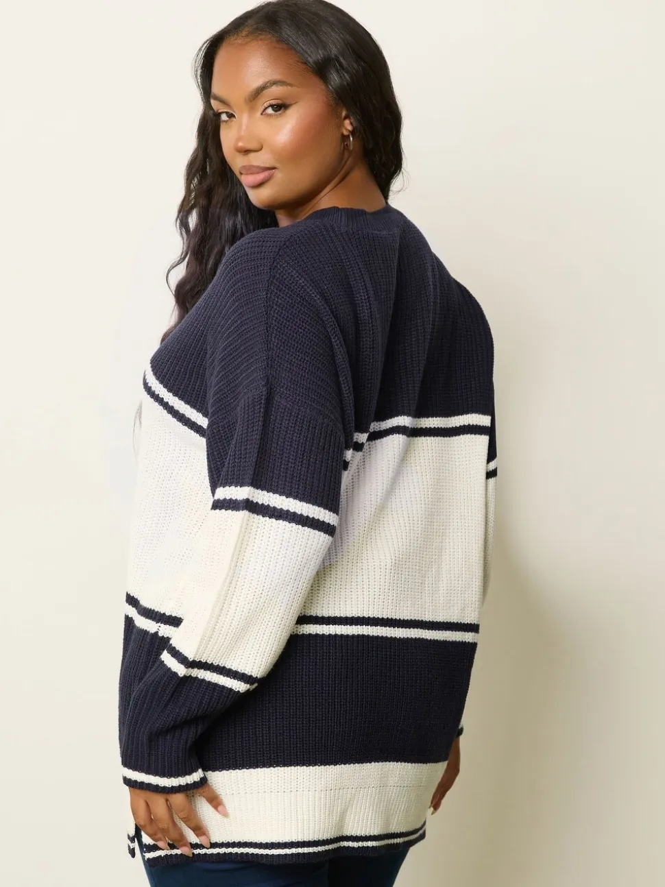 Bleu - Yours Curve Epaule tombante Rayure Pull