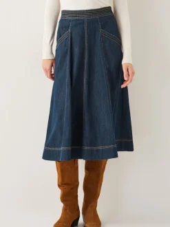 Bleu blanc - Monsoon Harper Jupes à coutures apparentes Denim 100% Coton Mi-long