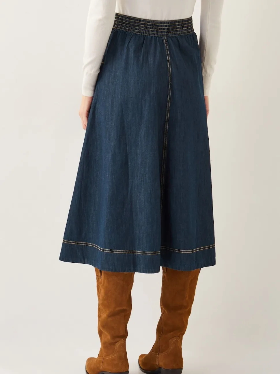 Bleu blanc - Monsoon Harper Jupes à coutures apparentes Denim 100% Coton Mi-long