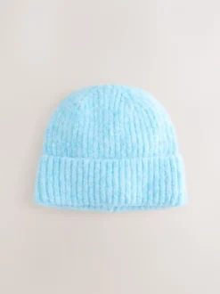 Bleu clair - Bonnet côtelé contenant de la laine