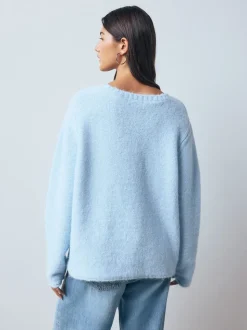 Bleu clair - Pull à col dégagé en laine